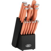 Wholesale - 15pc LANGMORE S.S CUTLERY SET W/BLK BLOCK AND TERRACOTTA HANLDES C/P 4, UPC: 085081470782